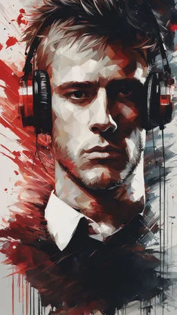 A ultra realistic poster of Bart Simpson face mixed with Armin Van Buuren face in the red matrix , by Daniel Castan :: Carne Griffiths :: Andreas Lie :: Russ Mills :: Leonid Afremov, dark background, high detail, DJ pose