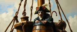 master oil painting by Rembrandt, good afternoon bitch scary hot seductive pirate merchant rat swashbuckler in the lookout barrel on top of ship