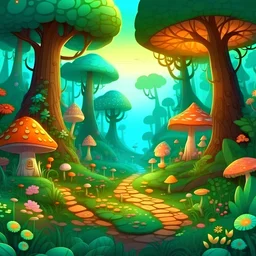 cozy fantasy cartoon forest wonderland