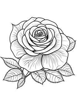 Rose Flower coloring page white background, black and white onlyb outline