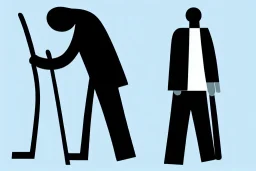 modern illustration of a blind man,black background , holding cane