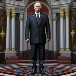 President putin in the Kremlin cuerpo completo piernas zapatos detallada obra de arte 4k traje corbata arte vectores coherente proporcionado