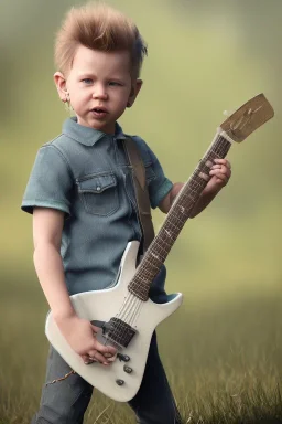 James hetfield toddler, full body, playing guitar, bokeh,hyper realistic