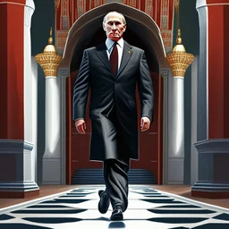 President putin in the Kremlin cuerpo completo piernas zapatos detallada obra de arte 4k traje corbata arte vector coherente proporcionado