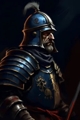 A medieval war general, night, painterly, sketch lines