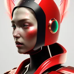 woman, rounded face, red, round helmet, decorative color feathers, retro futuristic, latex coat, soft color, highly detailed, art stations, concept art, smooth, unreal engine 5, god rays, ray tracing, RTX, lumen lighting, ultra detail, volumetric lighting, 3d, finely drawn, high definition, high resolution.