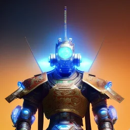 A portrait of a crystalised robot samurai with yakuza tatu, atmospheric, realistic, unreal engine cosmic galactic, cinematic lighting, octane render, random colors, transparent, cosmic ambiance, masterpiece, art by Yoji Shinkawa, composing fit inside