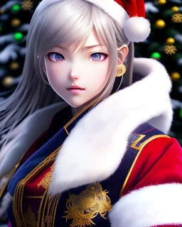 Detailed cute happy anime Kunoichi Christmas snow, Christmas colours, intricate details, full body portrait, keep head in frame, slight smile, black Japanese motif, concept art, highly detailed, digital painting, concept art, sharp focus, illustration, art by Yoji Shinkawa, WLOP and greg rutkowski and alphonse mucha and artgerm and yanjun Chen and Junji ito and Makoto Shinkai, HDR, octane render