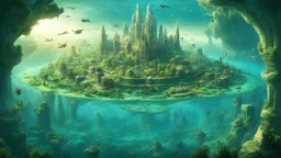 atlantis city under water, a lot of see trees