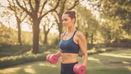 الصورة تُظهِر شخصًا يقوم بممارسة التمارين الرياضية في الهواء الطلق، حيث يرتدي ملابس رياضية ويمسك بالأوزان. تعكس الصورة التحفيز والتفاني في تحقيق نمط حياة صحي ومتوازن من خلال ممارسة النشاط البدني. تُجسِّد هذه الصورة أهمية الحفاظ على الوزن المثالي وتوجيه الجهود نحو الوقاية من السمنة والسرطان من خلال النشاط البدني اليومي.