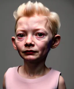 Tilda swinton toddler, full body, shoe, dress, soft skin, dramatic lighting, hyper realistic