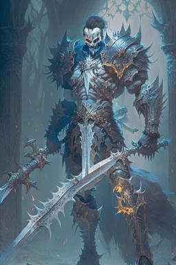 a man with a greatsword wearing heavy bone armor and a dark mask