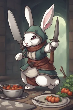 rogue bunny with cooking knife dnd art