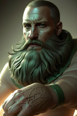 photorealistic male bearded handsome soldier, hyperdetailed painting, luminism, Bar lighting, complex, dark green miltary, 4k resolution concept art, Artgerm, WLOP, Alphonse Mucha, 3d render, octane render, intricately detailed, cinematic, awesome full color, hand drawn, dark, gritty, cinematic