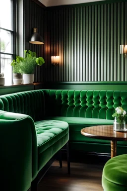 интерьер ресторан с зеленым диваном