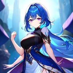 Girl, blue hair, Purple eyes, dark mori