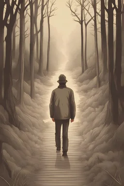 middle-edged man walking on path - illustration