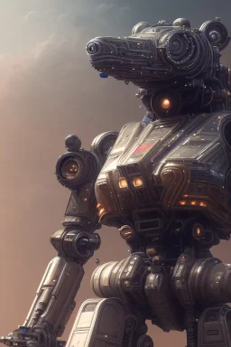 a beautiful full frame portrait digital painting of futuristic tankpunk robot, wide angle view, close-up, macro lens, centered camera, titanium accents, intricate details, small minutiae, tiny features, particulars, colorful, 8k, least ambient occlusion, volumetric lighting, volumetric clouds, ice on the body