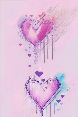 Hearts abstract wet watercolour in the style of Agnes Cecile with thin sketchy pencil lines