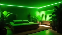 studio fitness con divano relax, piante verdi, illuminazioni di James Turrell