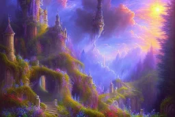 stairway to heaven, atmospheric, mystical, beautiful colours, romanticism, fantasy, Neo-Impressionism