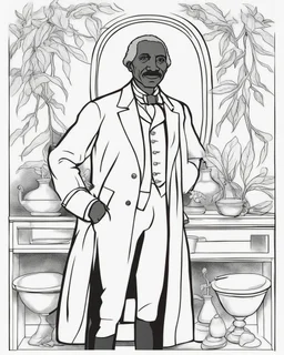 Outline art for coloring pages with George Washington carver, white background, sketch style, only use black outline, white background, no shadows and well and clear outline