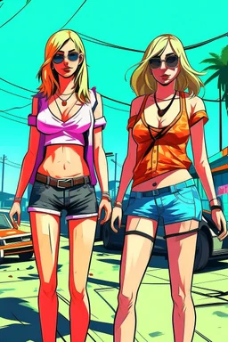 gta tarzı 2 kız 2D arkaplan biraz daha detaylı gta tarzı gta 6 tarzı daha detaylı ve renkli 2 kız gta 6 tarzı geniş açı kızlar gta 6 tarzı 3D farklı poz ve kıyafet