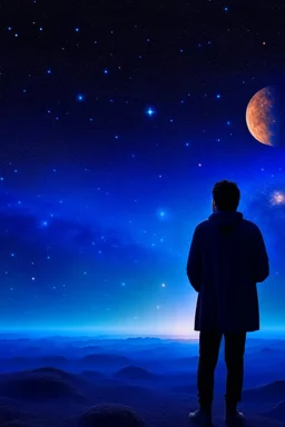 شخص يرى من بعيد الكواكب و المجرات