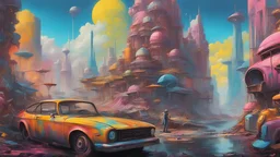 A vast dystopian future world graffiti art, splash art, street art, spray paint, oil gouache melting, acrylic, high contrast, colorful polychromatic, ultra detailed, ultra quality, CGSociety