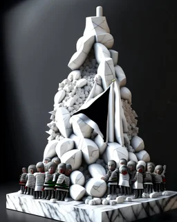 Escultura de muchos niños muertos por una bomba, bandera de palestina,en marmol blanco calidad ultra, hiperdetallado, obra de arte, 8k 3D