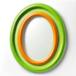 Oval picture frame in the colors mango and light green and some light orange all on a light background