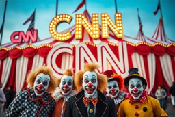 a group of clowns in front of the circus with a CNN logo