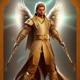 First image is of the main character full body. He’s to look like a powerful angel with white robe, symbols on hands glowing, His background should be that of space above with stars and standing on a paradise of a planet. His belt can transform into a white dragon.