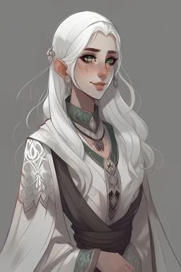 dnd, white girl changeling, white hair, in Arabic classic clothes, whitout yey