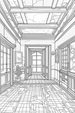 Outline art, house design, wall and ceiling, no shading, no lines, cartoon style, --ar 9:11