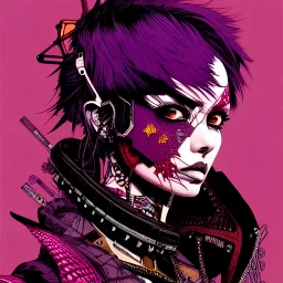  punk girl, hyper detailed, intricately detailed, illustration by <asaf hanuka> <kilian eng> <Yoji Shinkawa>, purple tones, darkred tones,