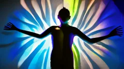 shadow made of different colors of a person with open arms