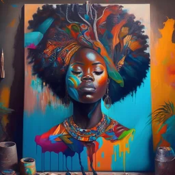 Create a vibrant painting showcasing afrocentric roots firmly grounded, representing the unwavering commitment to preserving one's identity and culture in the face of challenges