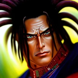 Ultra detailed fullbody Portrait in oil on canvas of Tamtam (Samurai Shodown),intense stare,extremely detailed digital painting, extremely detailed face,crystal clear Big eyes,with full head inside portrait, mystical colors ,perfectly centered image, perfect composition, rim light, beautiful lighting,masterpiece,8k, stunning scene, raytracing, anatomically correct, in the style of robert e howard and Ken Kelley and Ohrai Noriyoshi and Simon Bisley and tomzj1