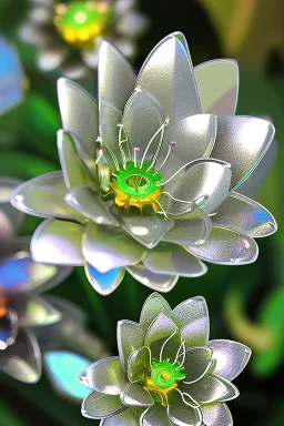 metallic garden shiny-chrome-open-flower-petals glass flowers sharp focus extremely detailed very attractive dynamic lighting exquisite detail