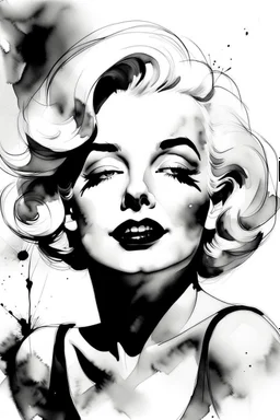 Watercolor black and white Marilyn Monroe