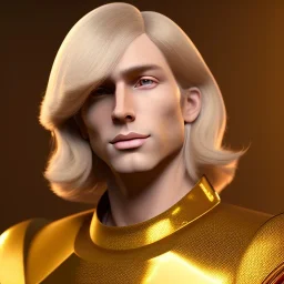 beautiful cosmic golden male, long hair, nice smiling, delicate colors, beautiful glamour galactic golden dress, ultra sharp focus, 8k, unreal engine 5, extremely sharp detail, light effect, soft light atmosphere of a spaceship, smooth, full of details, face in front, complete vision of face and body