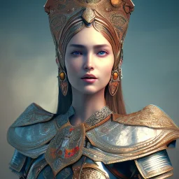 portrait of a warrior with ottoman beautiful girl themed armour, extremely detailed, UHD, 8k,The close-up camera effect,sharp focus, perfect position,hyperphotorealistic, unreal engine 5, octane render