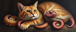 master oil painting by Rembrandt, cat octopus orc fish salamander