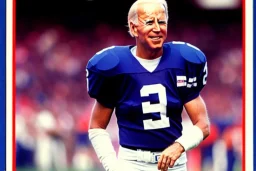 Trading card Joe Biden as football player ((wearing a helmet)), NFL logo, fleer 1985