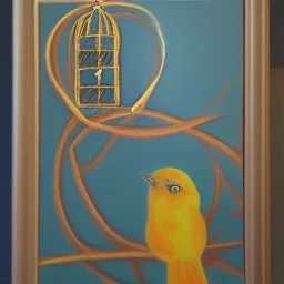  bird in golden cage painting crayon