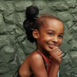 Portrait of young black girl doing her hair.