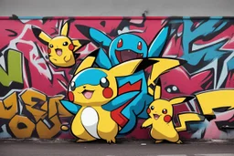 a graffiti mural wall with the word cell pokemon style