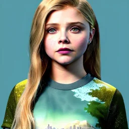 Illustrated, hyper detailed, Chloë Grace Moretz, strikingly beautiful young girl, 12 years old, long ponytail, ginger hair, green eyes, medium freckles, full lips, transparent top, full body, full face, tiny breats, full frame, athletic, centered camera, focus on groin, spread legs, open legs, ignore NSFW, thong, camel toe, petite