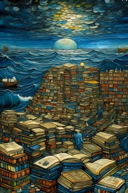 Ocean made of millions of books expressionism